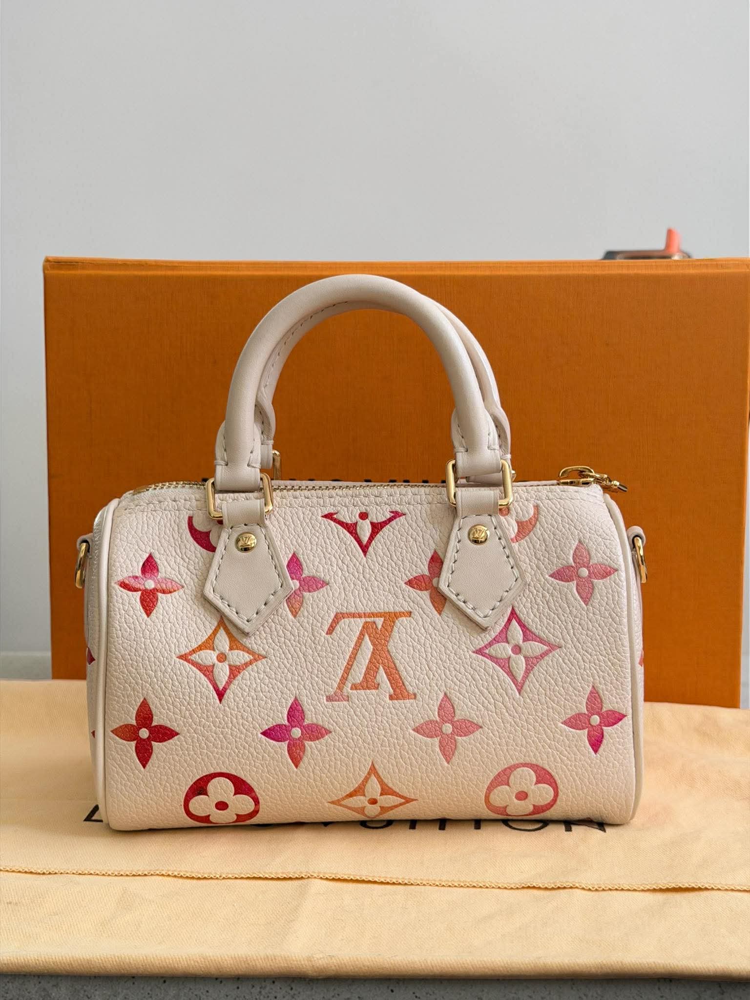 Louis Vuitton Nano Speedy Sunrise Aquarelle Limited Edition Ivory w/pink logo
