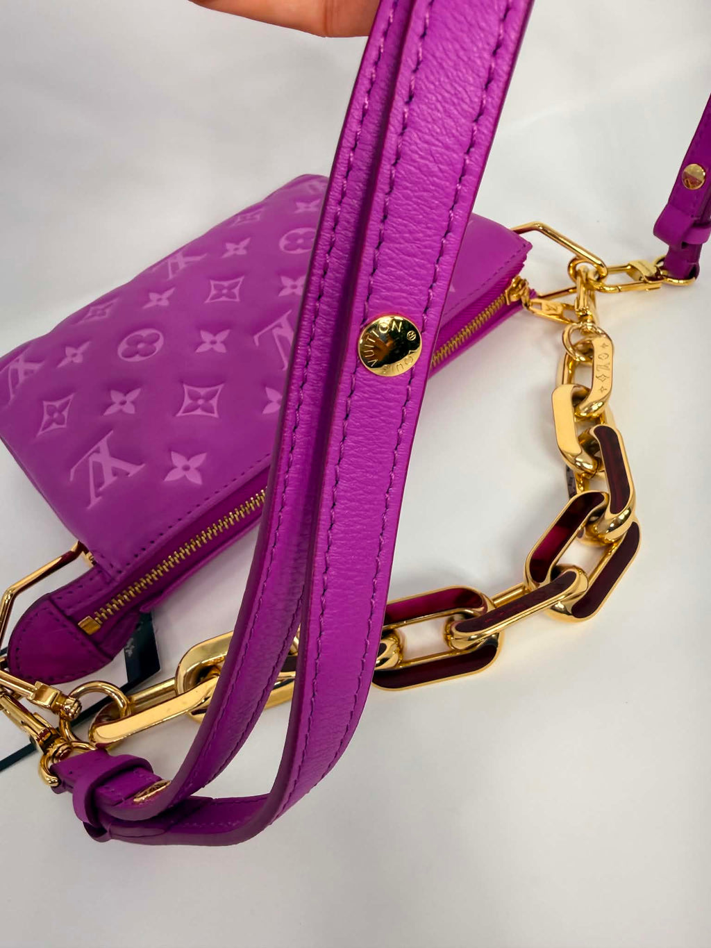 Louis Vuitton Lambskin Embossed Monogram Coussin BB Orchid