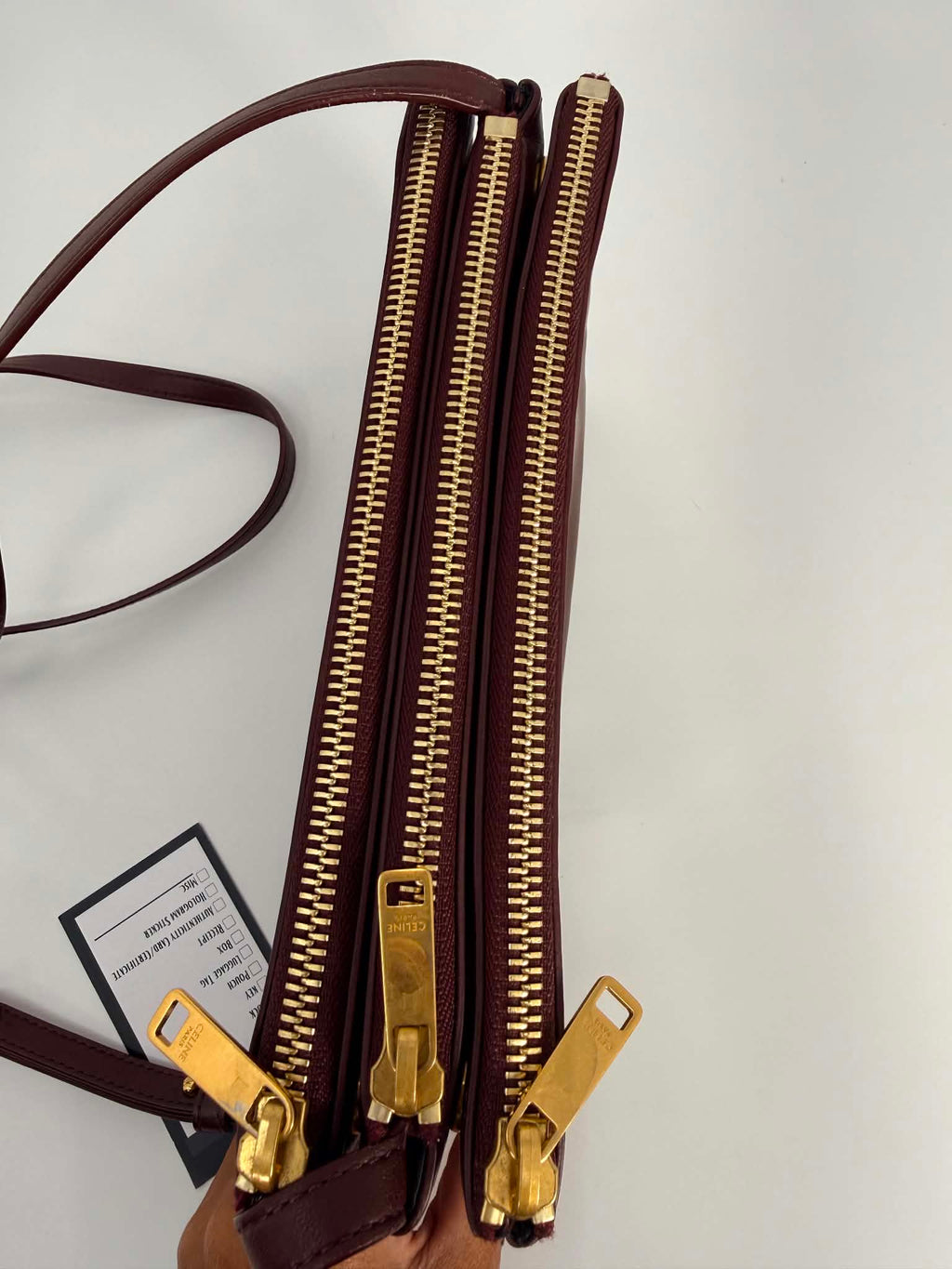 Celine Lambskin Small Trio Crossbody Bag Burgundy
