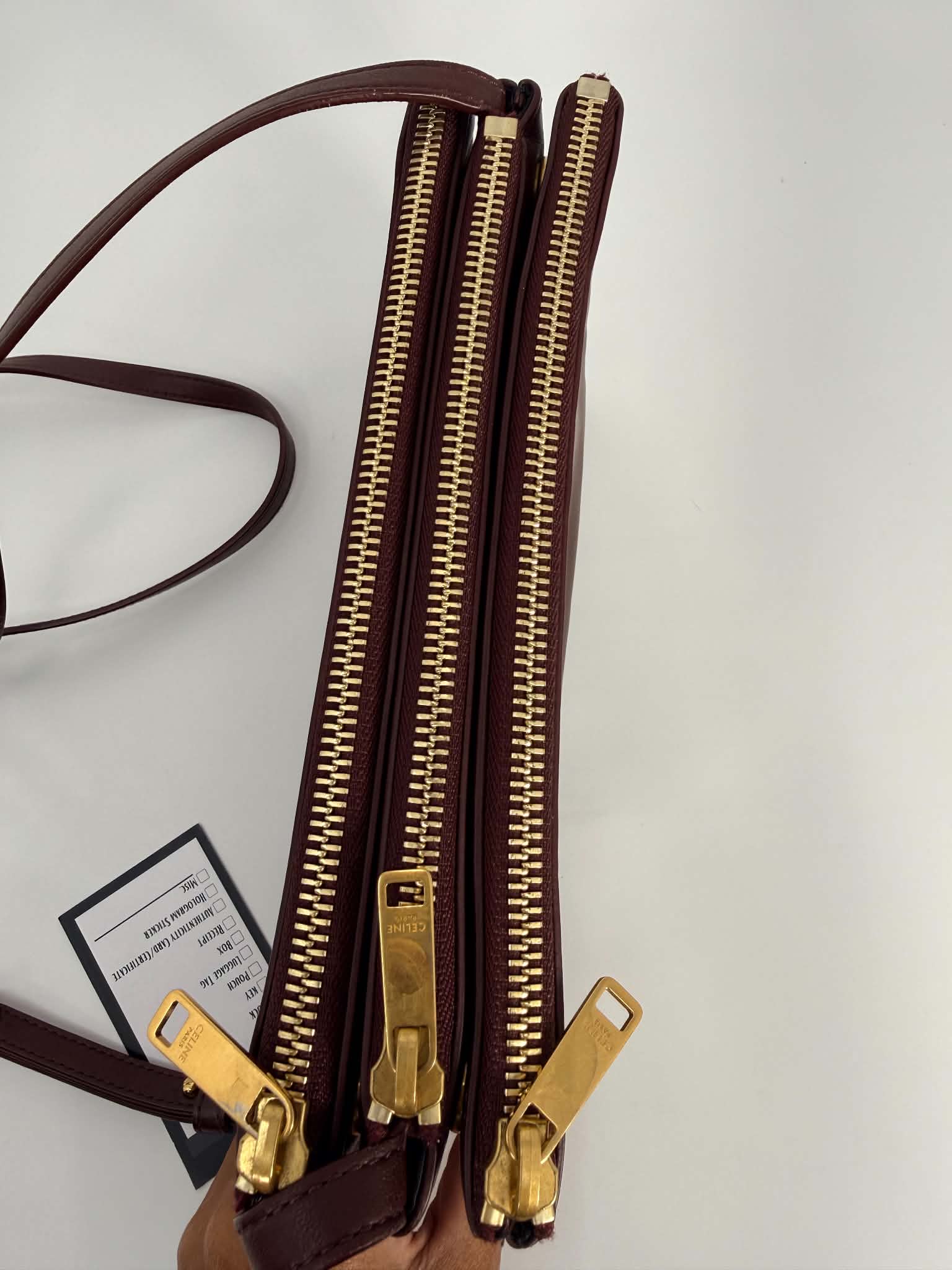 Celine Lambskin Small Trio Crossbody Bag Burgundy