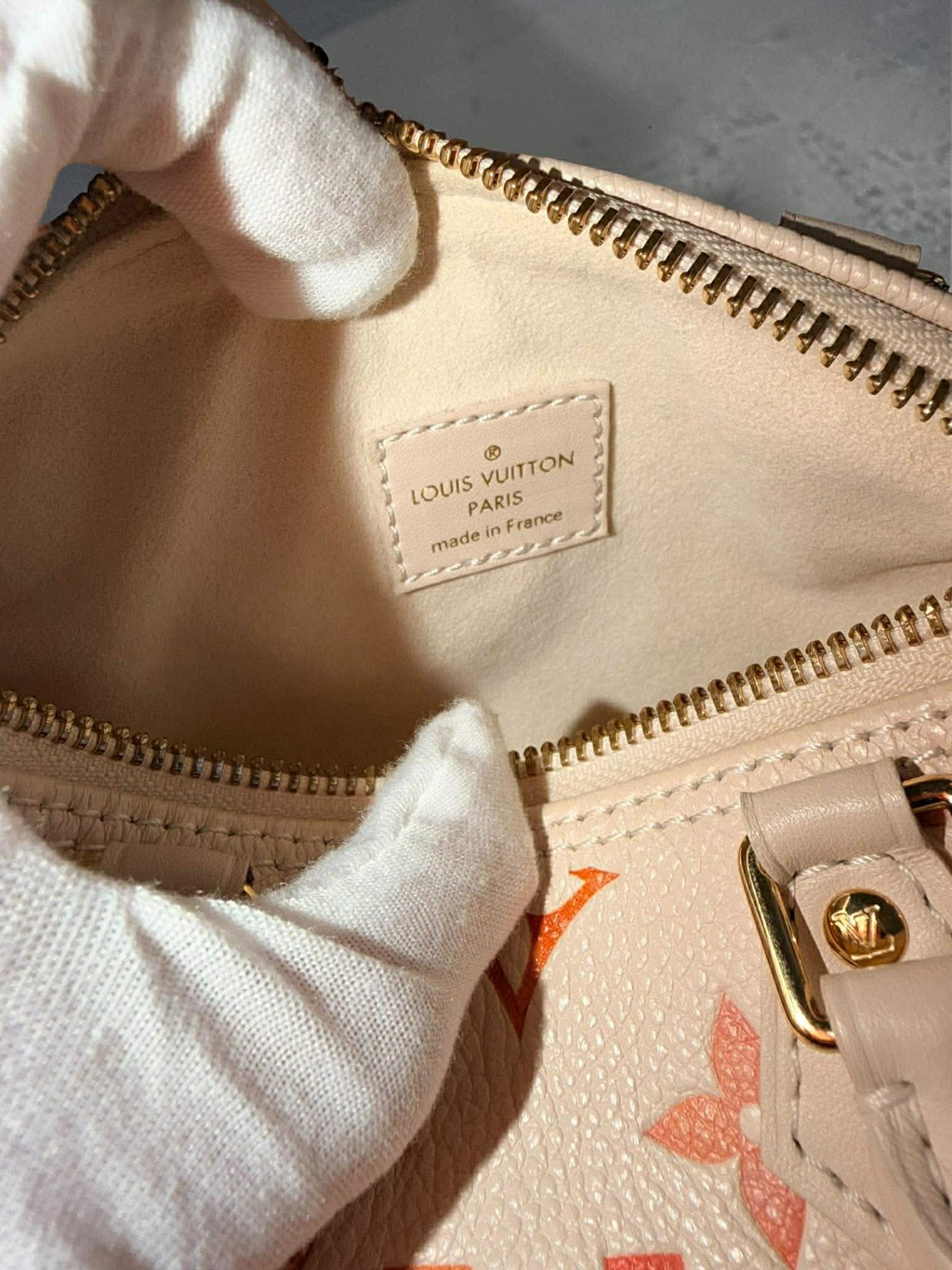 Louis Vuitton Nano Speedy Sunrise Aquarelle Limited Edition Ivory w/pink logo