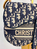 Christian Dior Oblique Embroidered Saddle Bag Navy