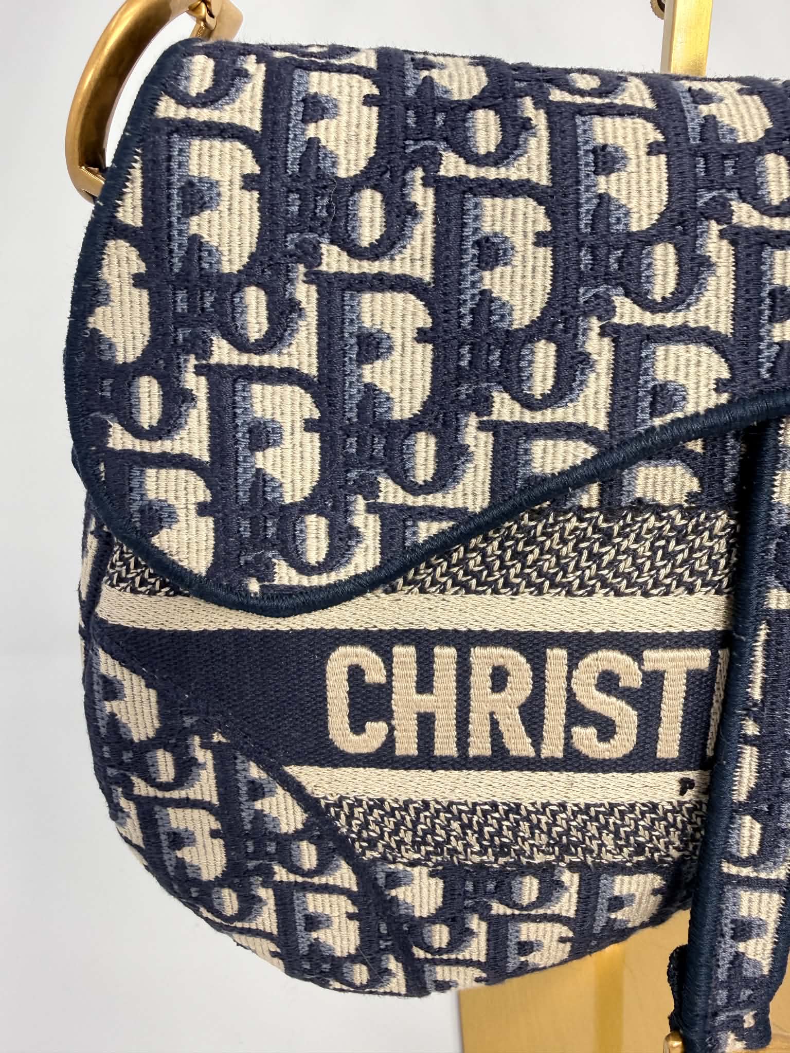 Christian Dior Oblique Embroidered Saddle Bag Navy