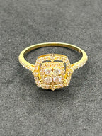 Square Cluster Diamond 18K Yellow Gold Ring