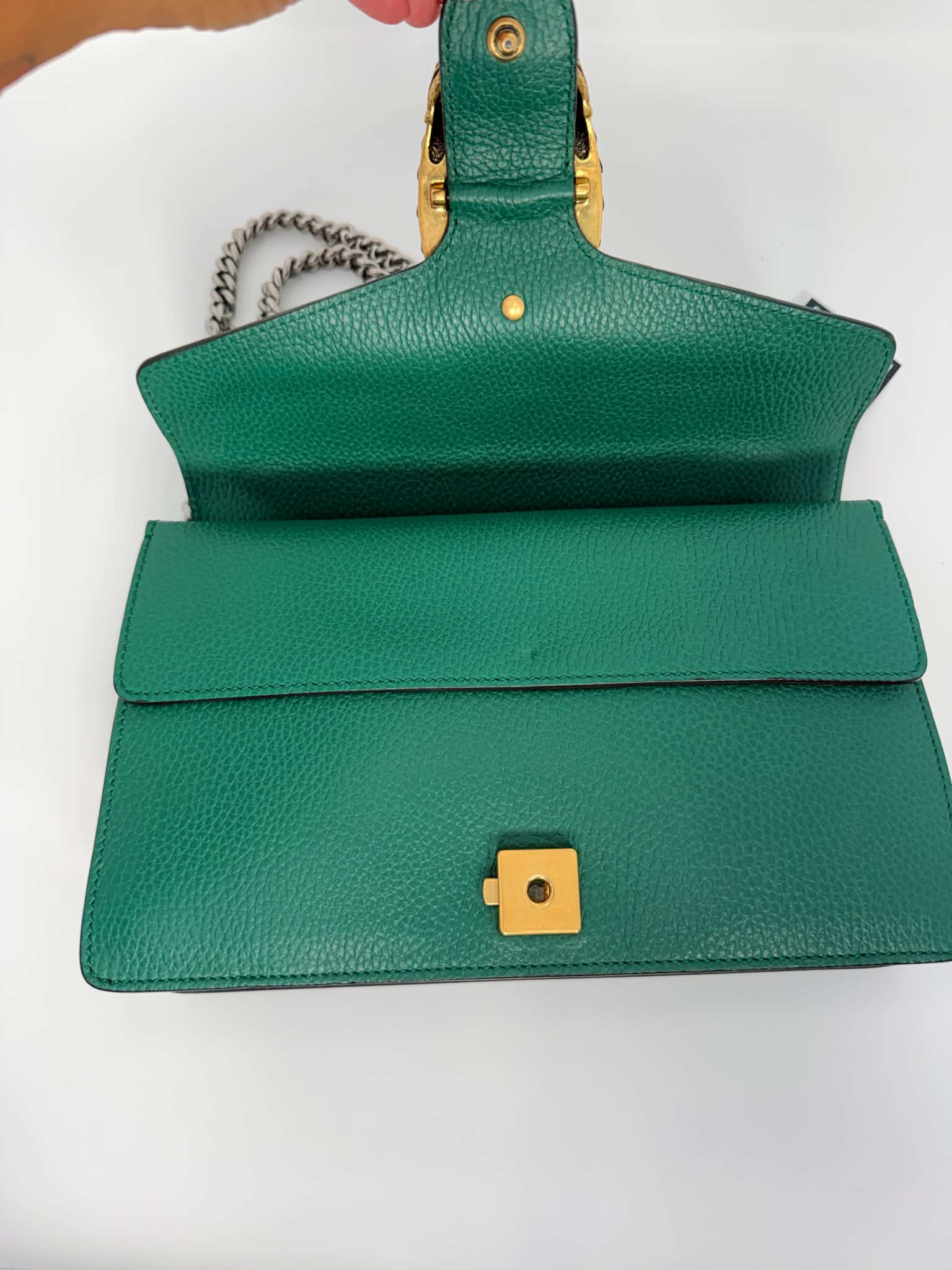 Gucci Dollar Calfskin Crystal Small Dionysus Shoulder Bag Emerald