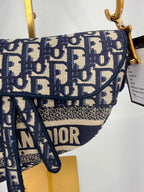 Christian Dior Oblique Embroidered Saddle Bag Navy