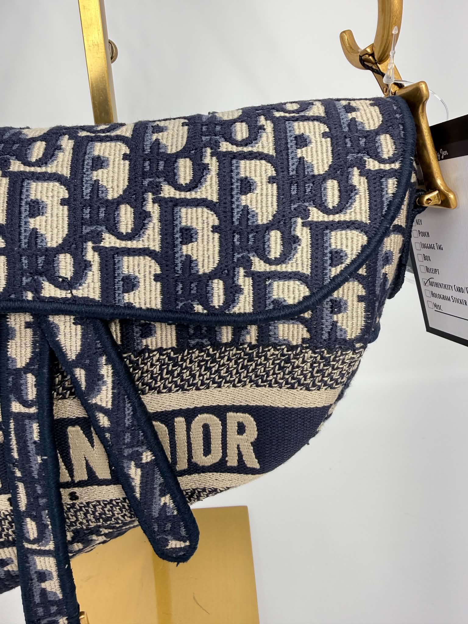 Christian Dior Oblique Embroidered Saddle Bag Navy
