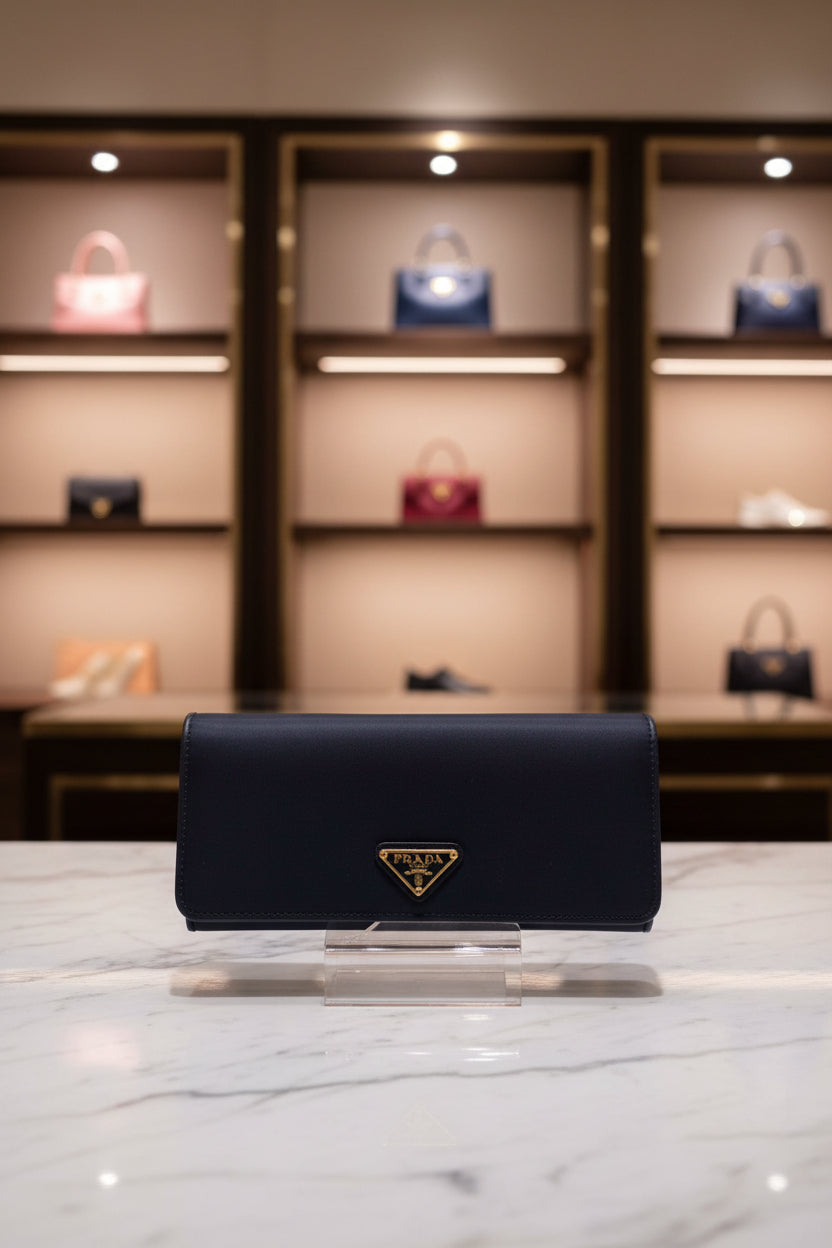 Prada Tessuto Saffiano Triangle Logo Continental Flap Travel Wallet Black