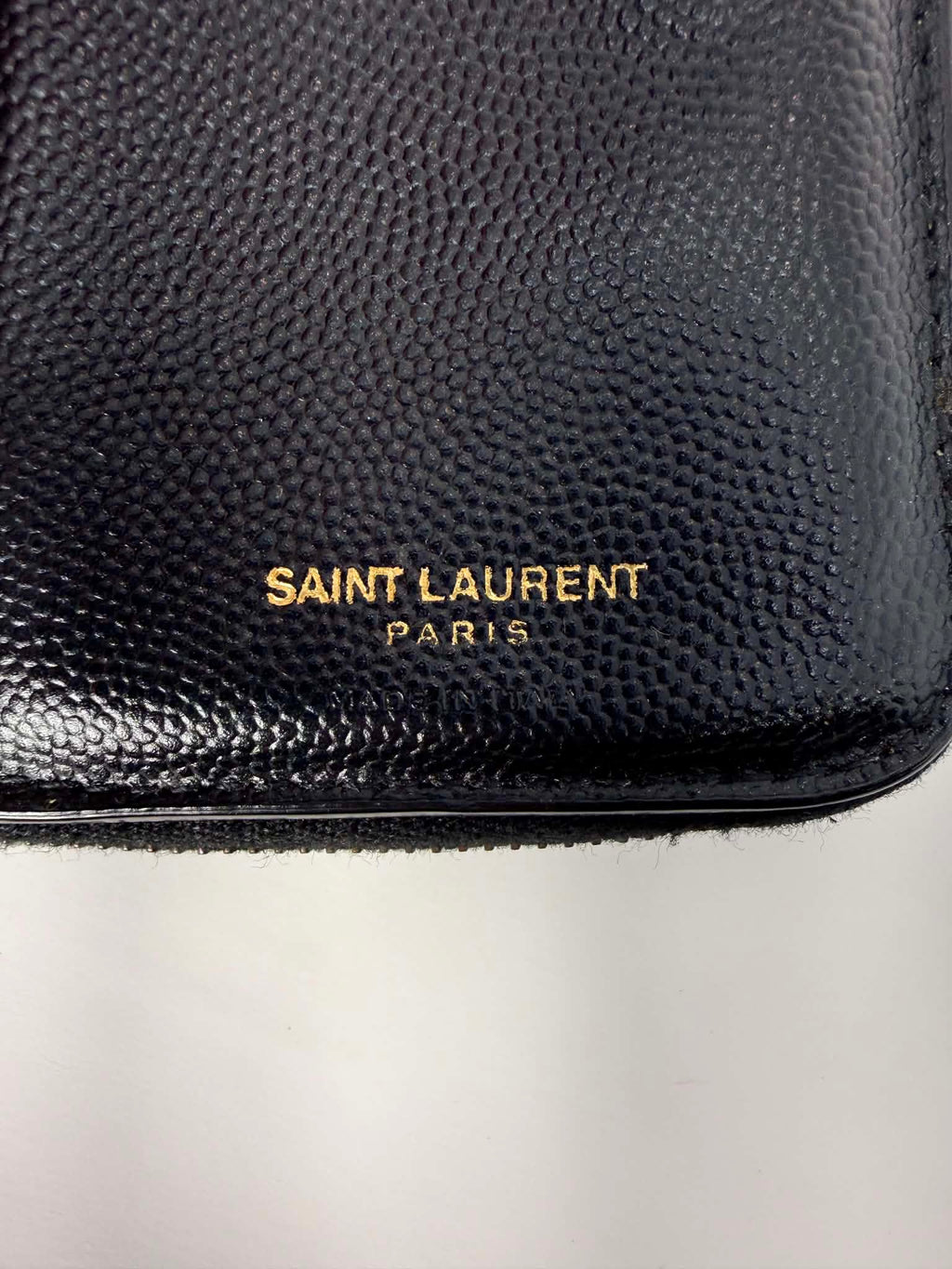 Saint Laurent Grain De Poudre Matelasse Chevron Monogram Compact Zip Around Wallet
