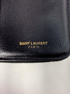 Saint Laurent Grain De Poudre Matelasse Chevron Monogram Compact Zip Around Wallet
