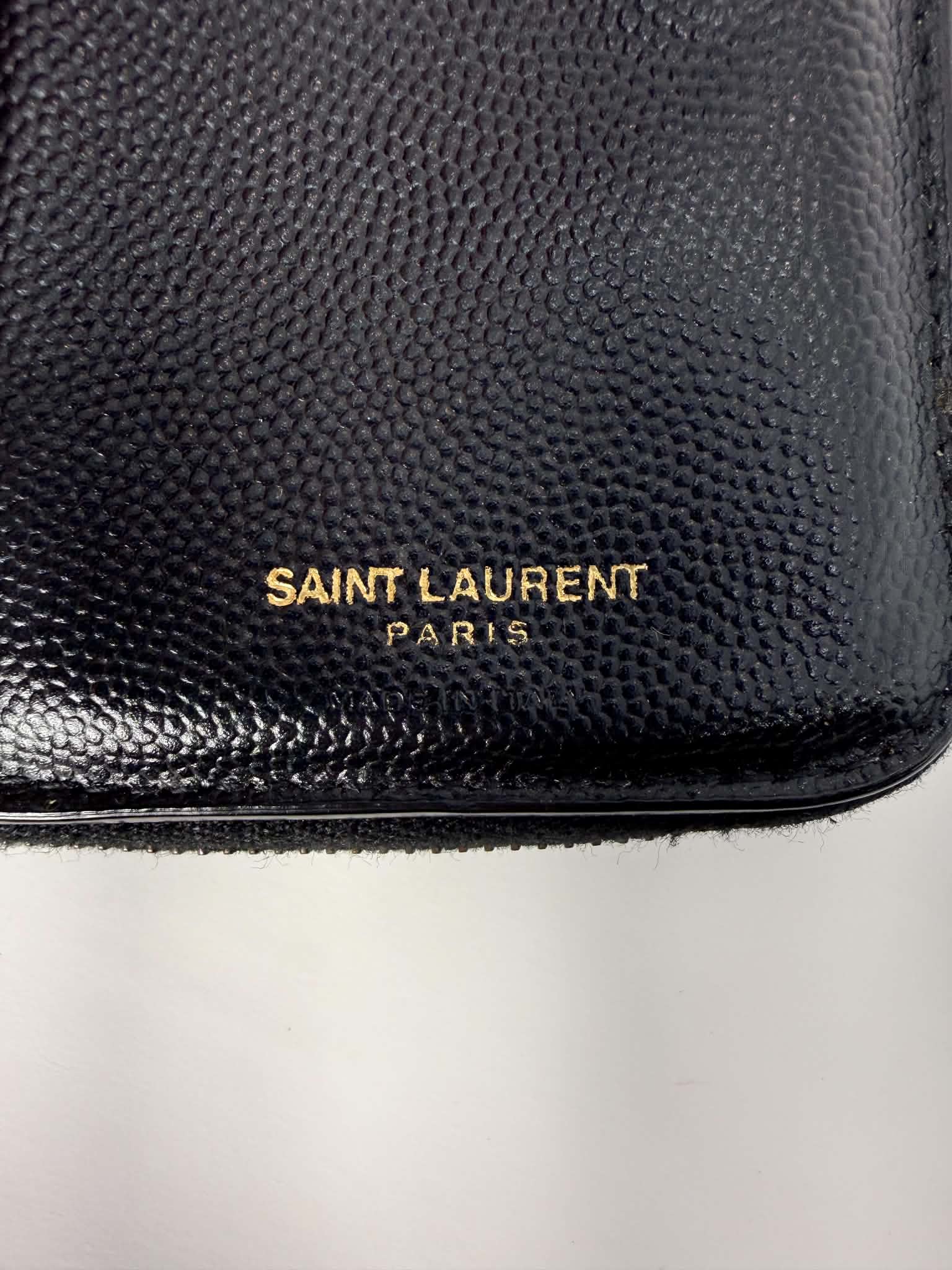 Saint Laurent Grain De Poudre Matelasse Chevron Monogram Compact Zip Around Wallet