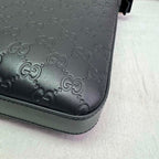 Gucci Guccissima Signature Medium Flat Messenger Bag Black