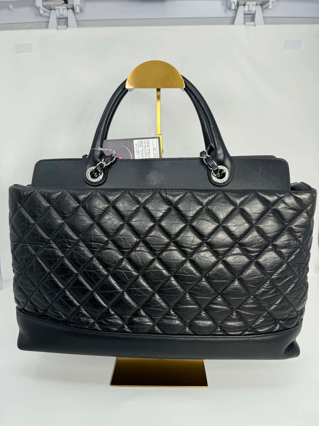 Chanel Aged Calfskin Quilted Be CC Tote Black