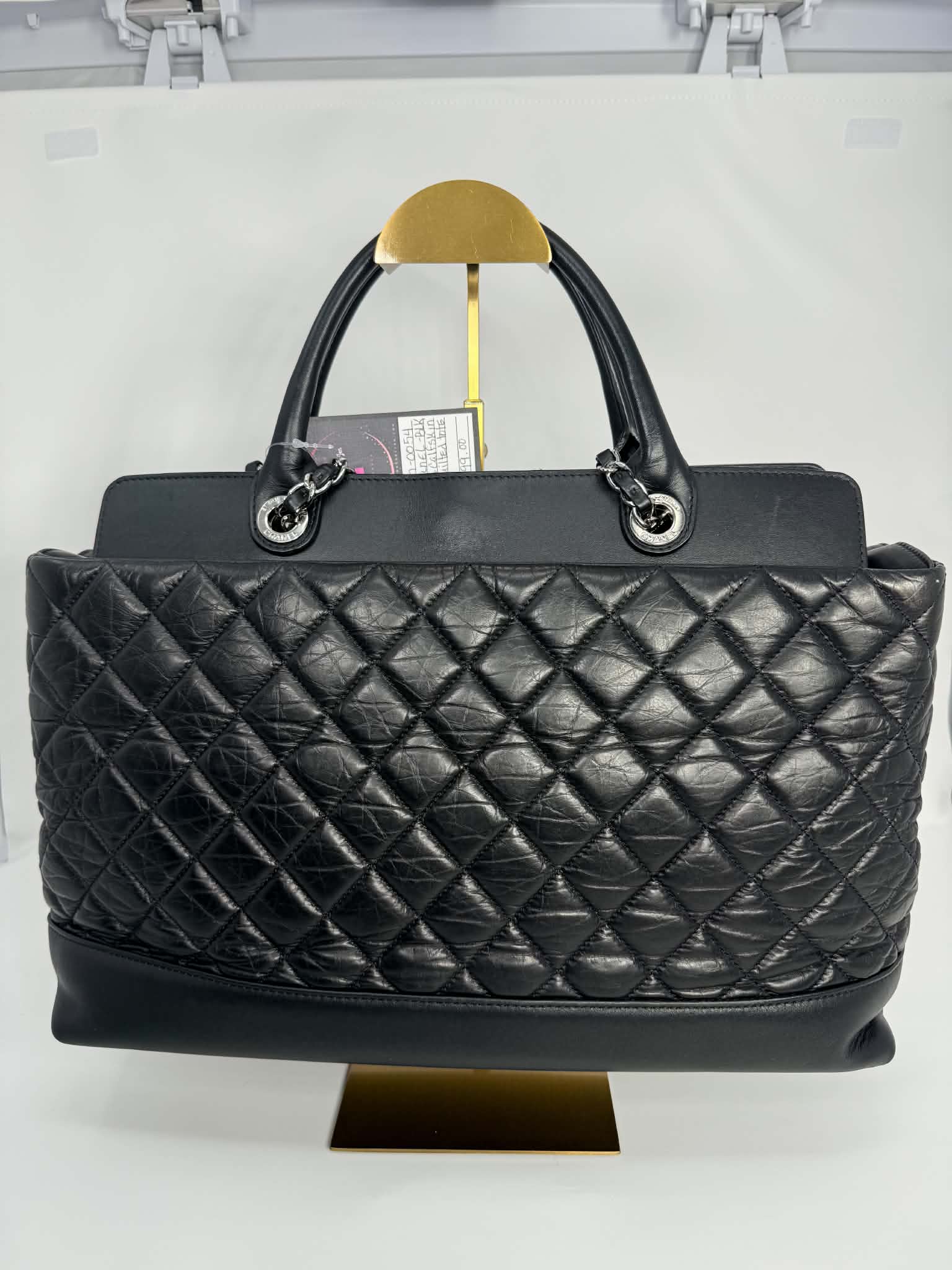 Chanel Aged Calfskin Quilted Be CC Tote Black