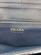Prada Tessuto Saffiano Triangle Logo Continental Flap Travel Wallet Black