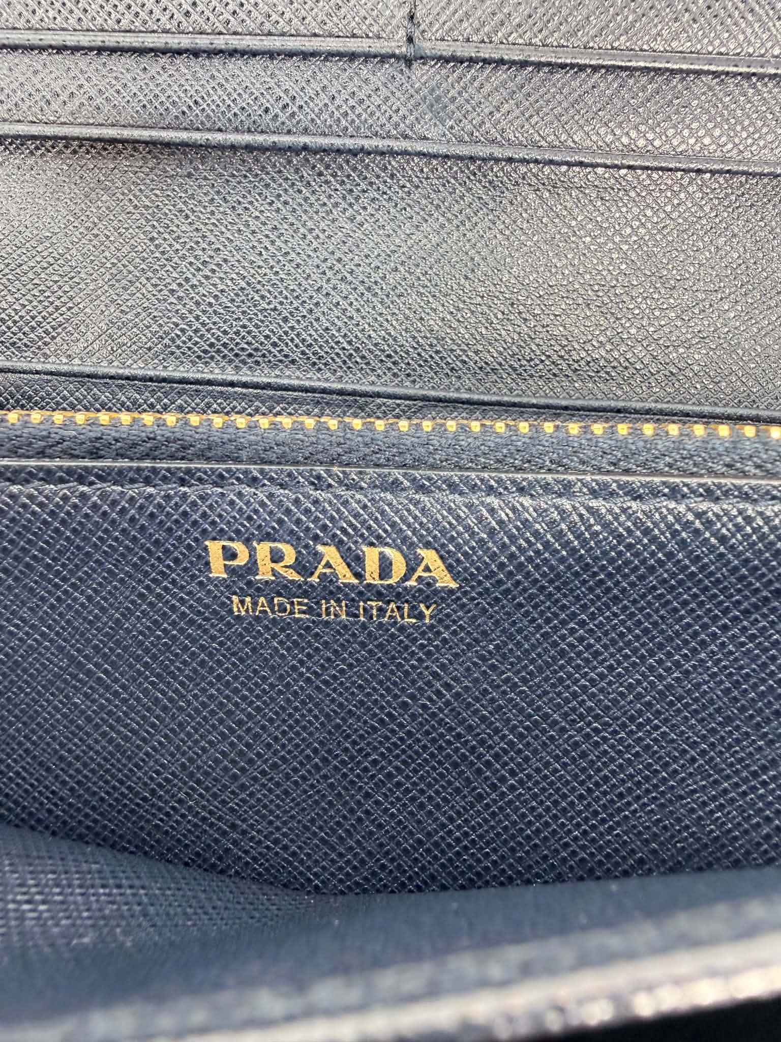 Prada Tessuto Saffiano Triangle Logo Continental Flap Travel Wallet Black