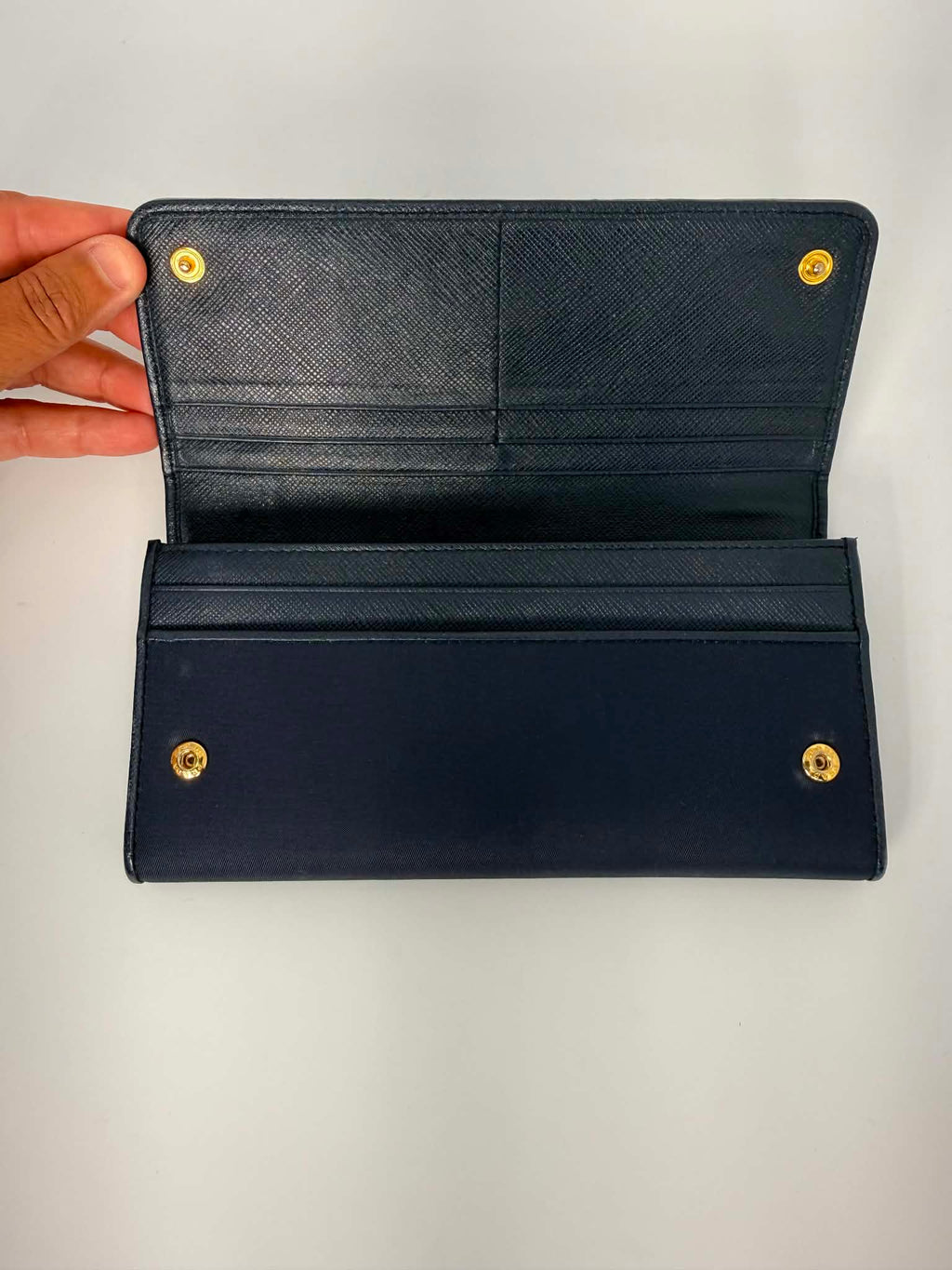 Prada Tessuto Saffiano Triangle Logo Continental Flap Travel Wallet Black