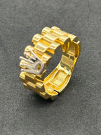 Bold Crown Ring- Two Tone 18k Yellow Gold Size 8