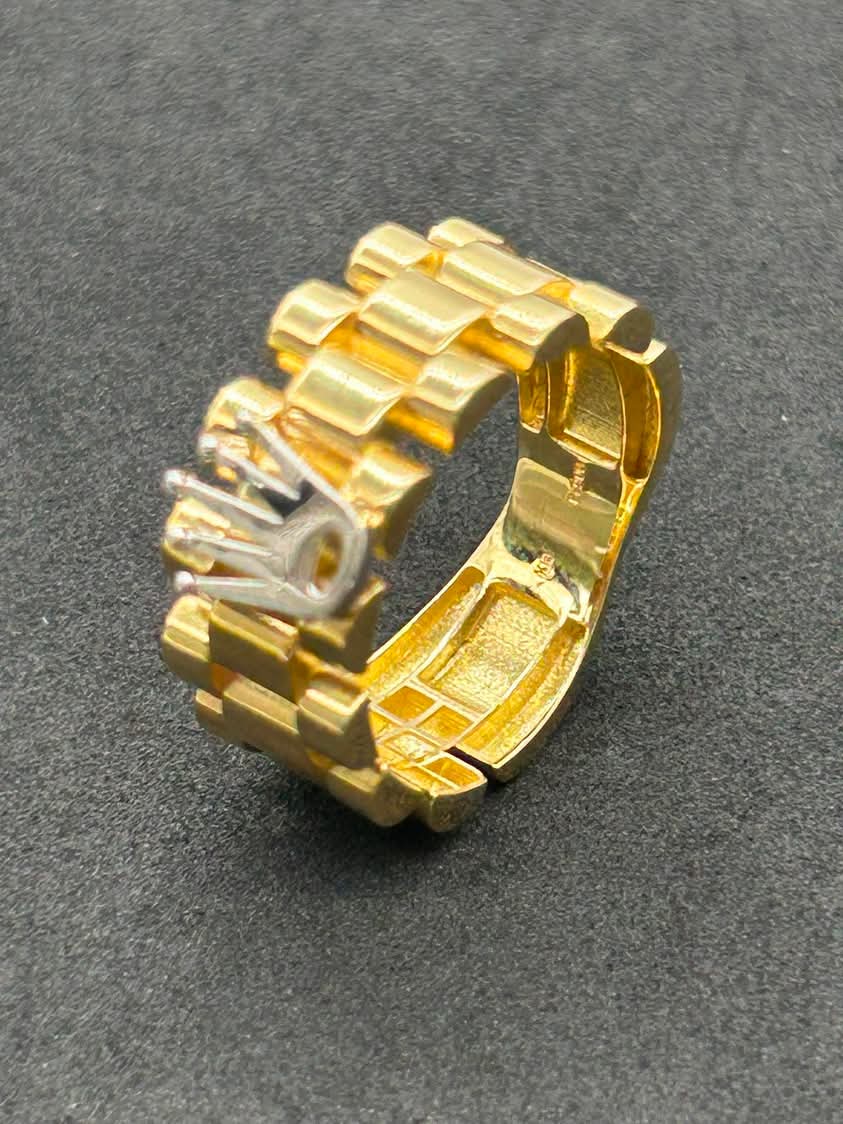Bold Crown Ring- Two Tone 18k Yellow Gold Size 8