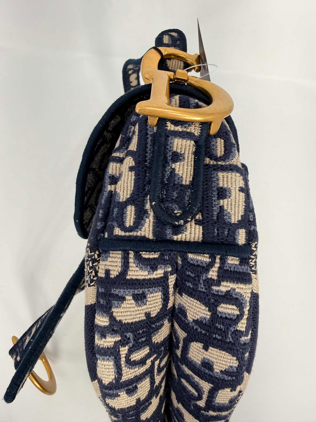Christian Dior Oblique Embroidered Saddle Bag Navy