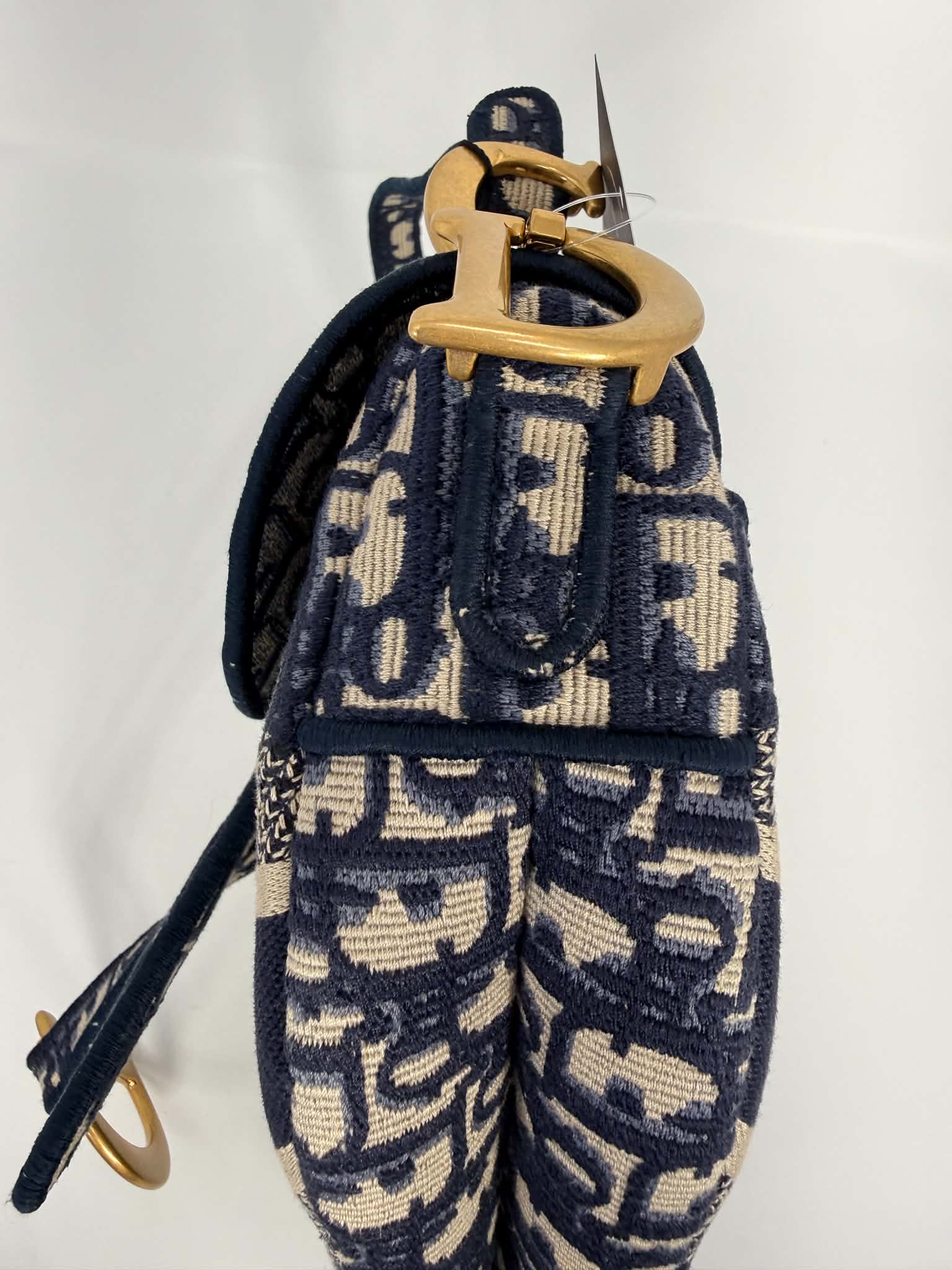 Christian Dior Oblique Embroidered Saddle Bag Navy