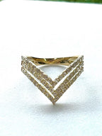Triple V Diamond and 18K Yellow Gold Ring