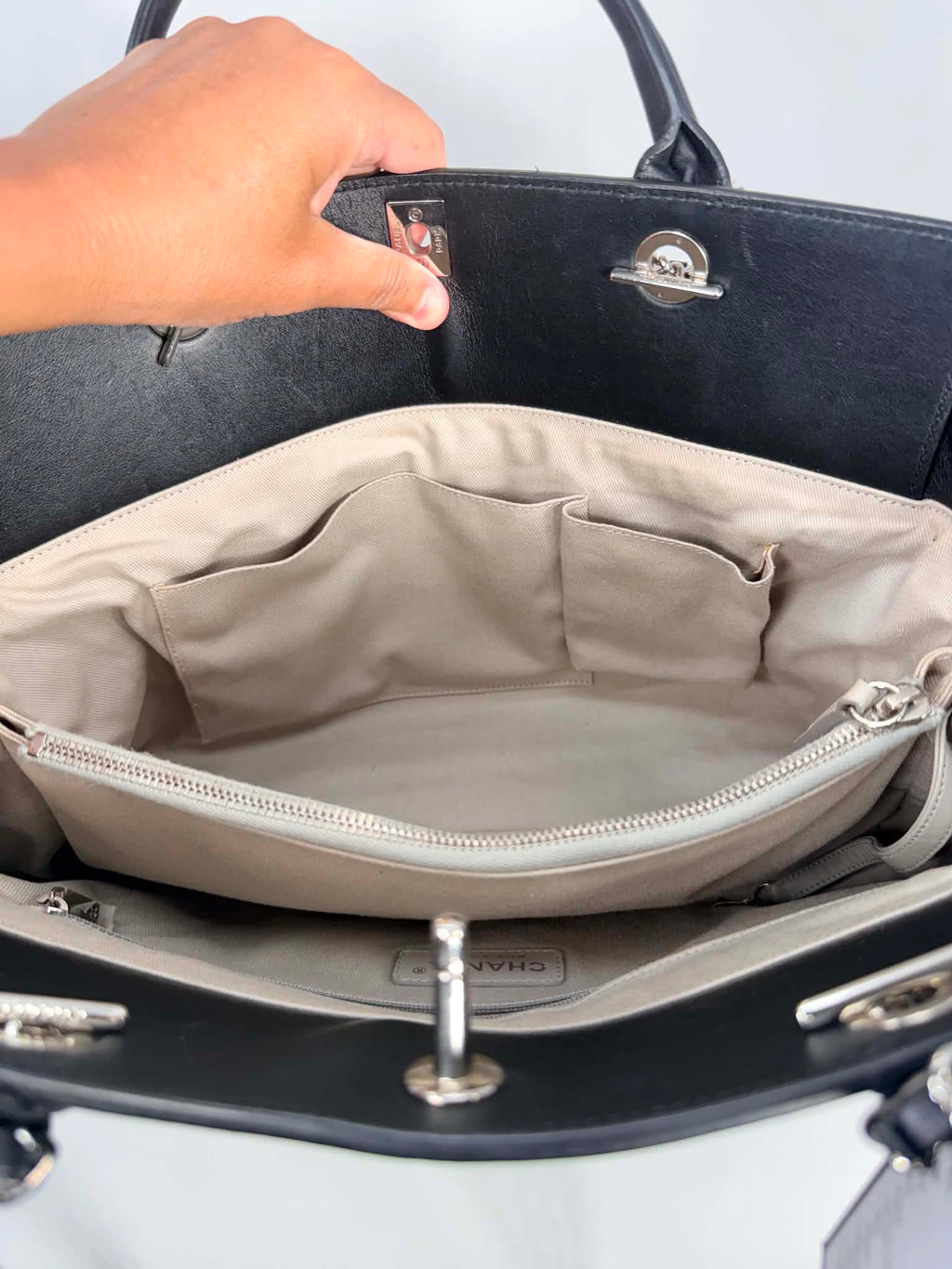 Chanel Aged Calfskin Quilted Be CC Tote Black