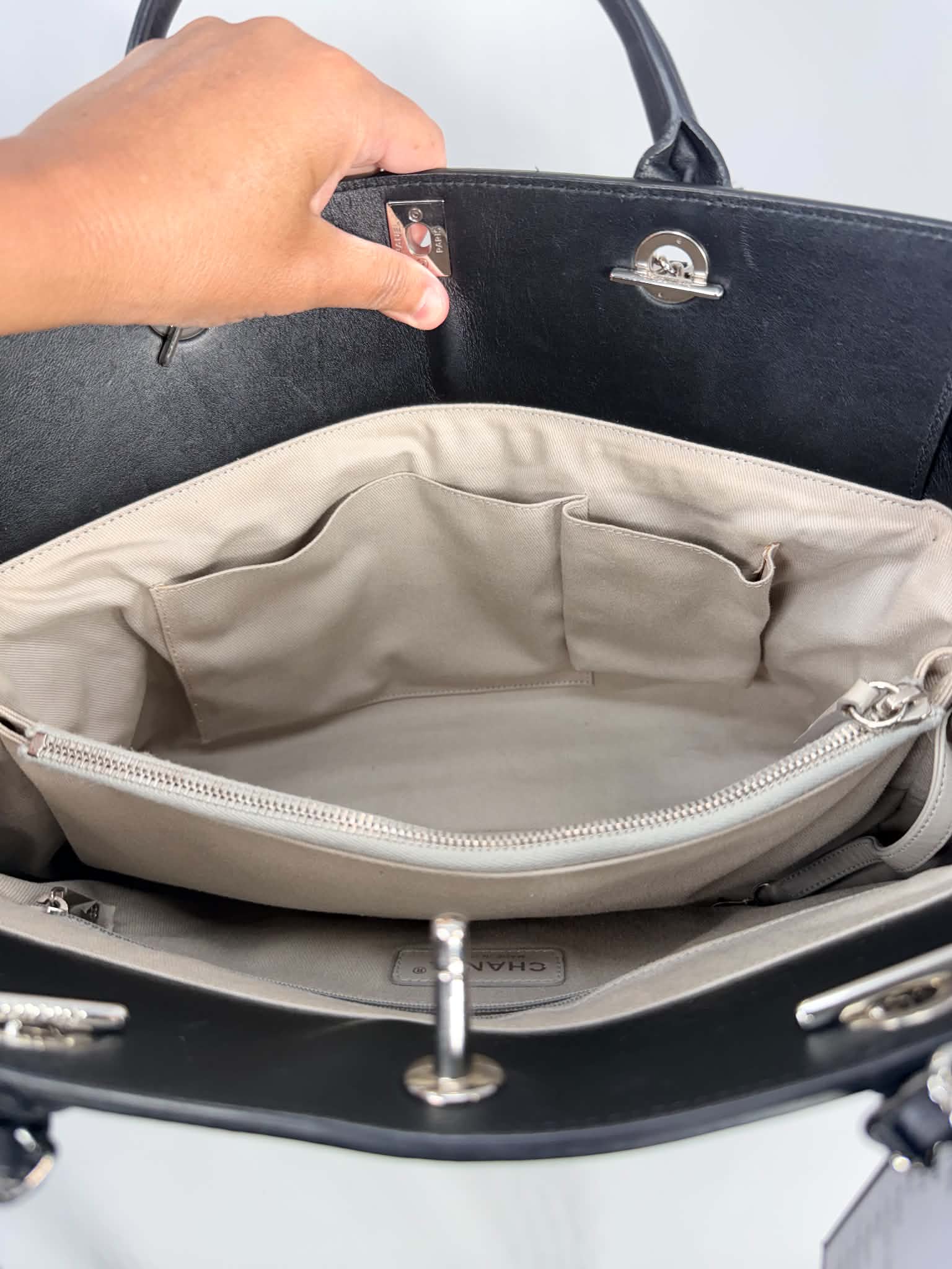 Chanel Aged Calfskin Quilted Be CC Tote Black