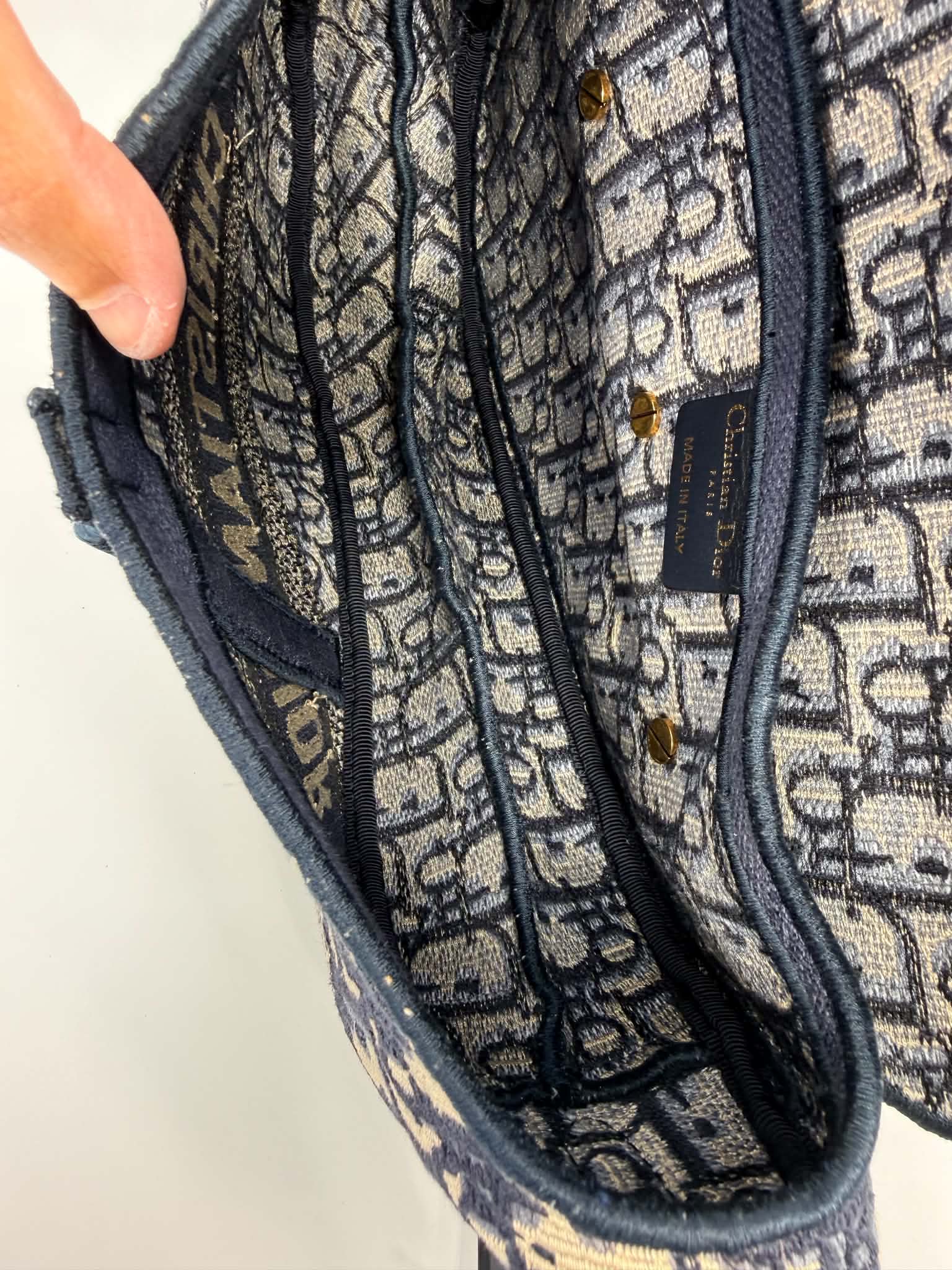 Christian Dior Oblique Embroidered Saddle Bag Navy