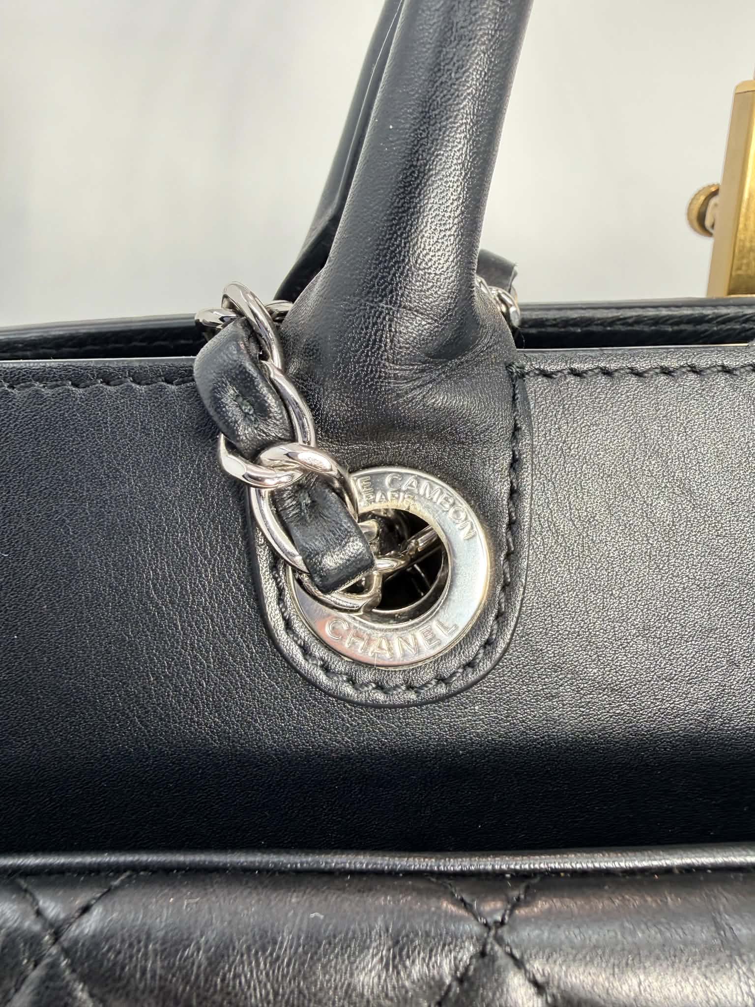 Chanel Aged Calfskin Quilted Be CC Tote Black