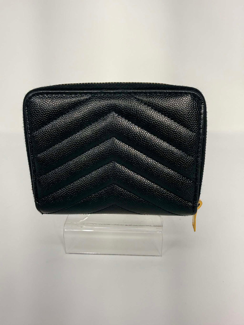 Saint Laurent Grain De Poudre Matelasse Chevron Monogram Compact Zip Around Wallet