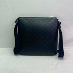 Gucci Guccissima Signature Medium Flat Messenger Bag Black