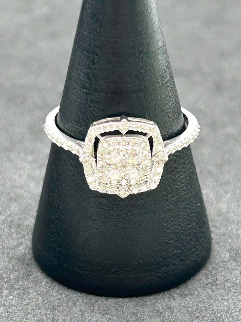 Square Cluster Diamond and 18K White Gold