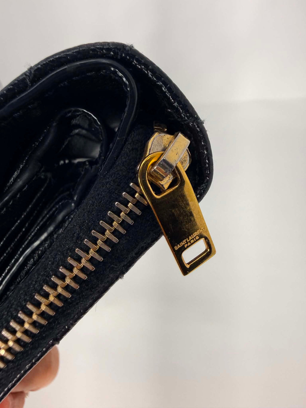 Saint Laurent Grain De Poudre Matelasse Chevron Monogram Compact Zip Around Wallet