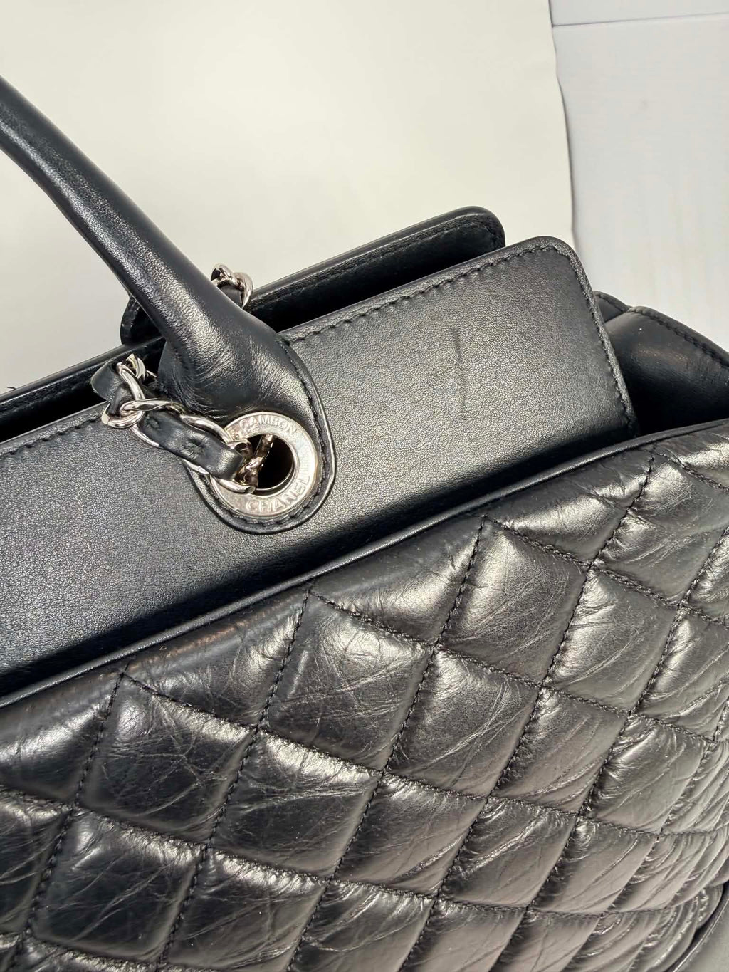 Chanel Aged Calfskin Quilted Be CC Tote Black