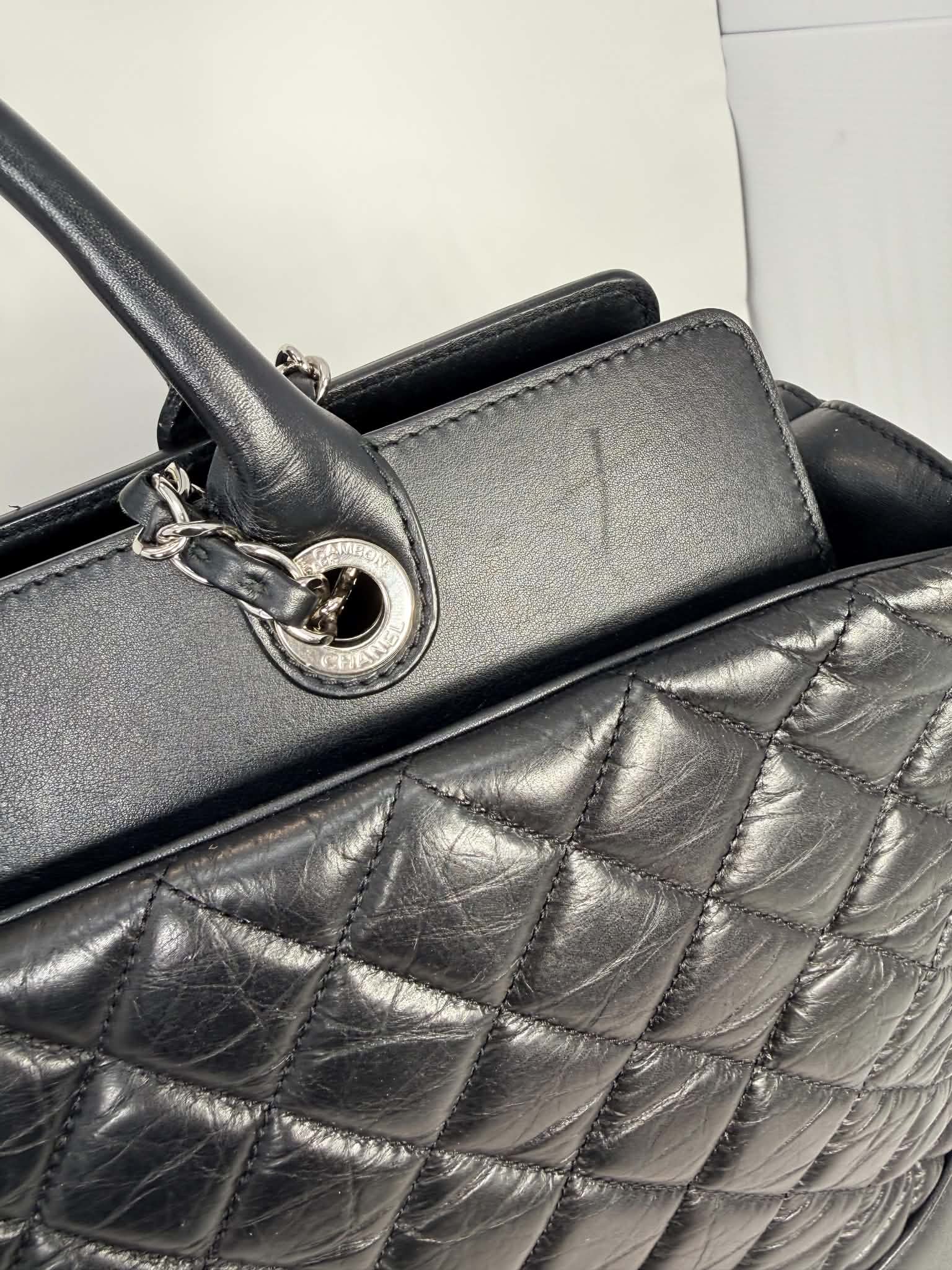 Chanel Aged Calfskin Quilted Be CC Tote Black