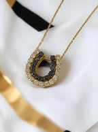 Black and White Diamond Horseshoe in 18K Yellow Gold with Chain
