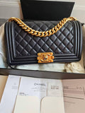 Chanel Boy Flap Bag Quilted Caviar Navy Medium