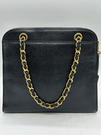 Chanel Caviar Embroidered Logo Shoulder Bag Black