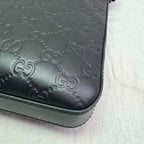 Gucci Guccissima Signature Medium Flat Messenger Bag Black