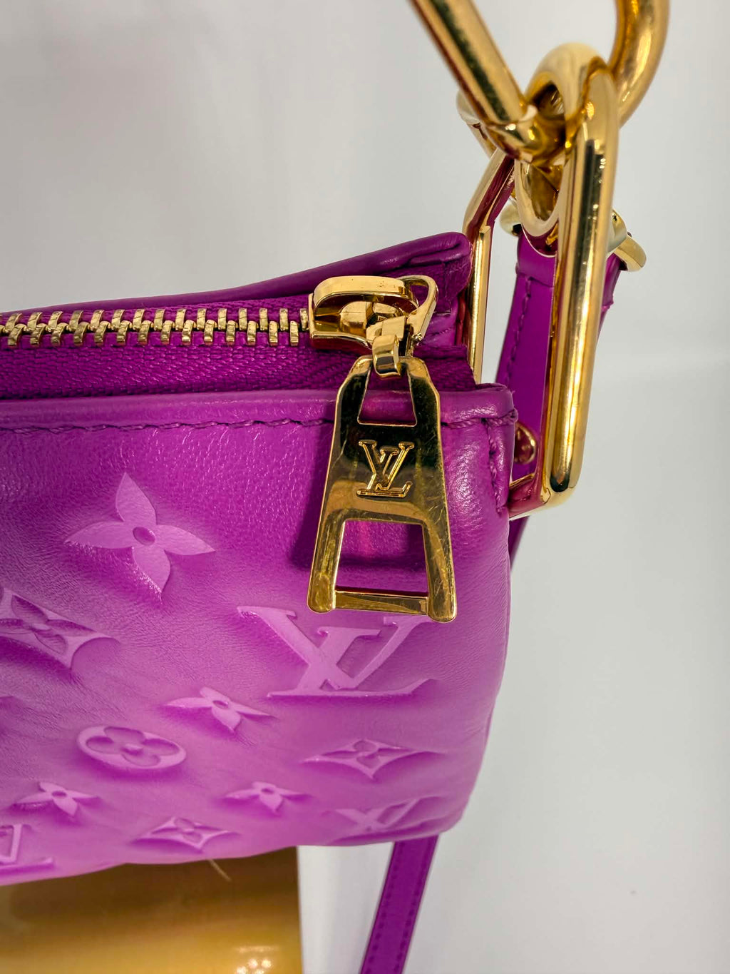 Louis Vuitton Lambskin Embossed Monogram Coussin BB Orchid