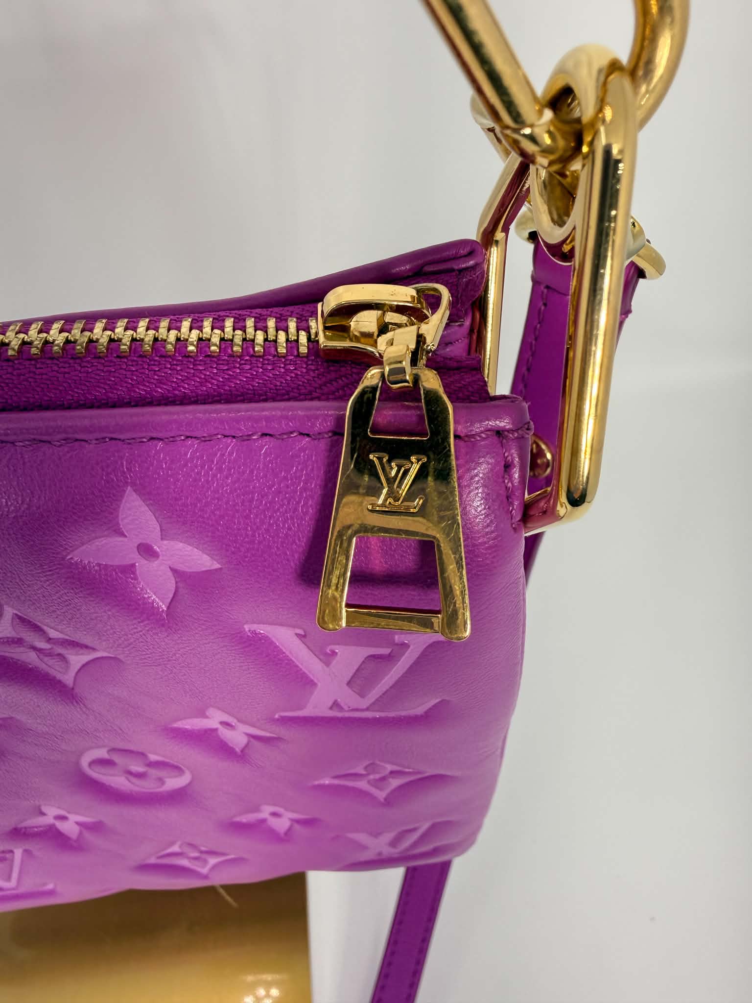 Louis Vuitton Lambskin Embossed Monogram Coussin BB Orchid