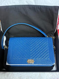 Chanel Calfskin Chevron Quilted Braided Boy Wallet On Chain WOC Black