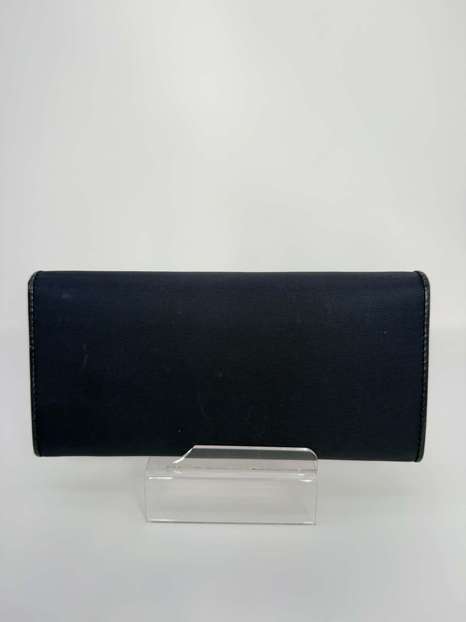 Prada Tessuto Saffiano Triangle Logo Continental Flap Travel Wallet Black