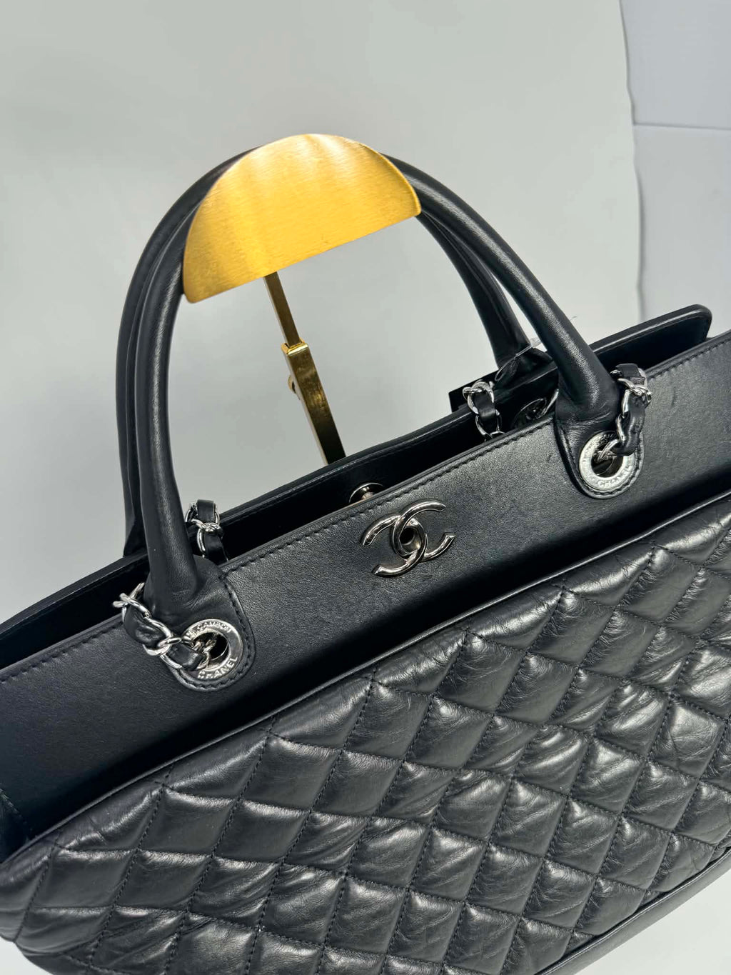Chanel Aged Calfskin Quilted Be CC Tote Black