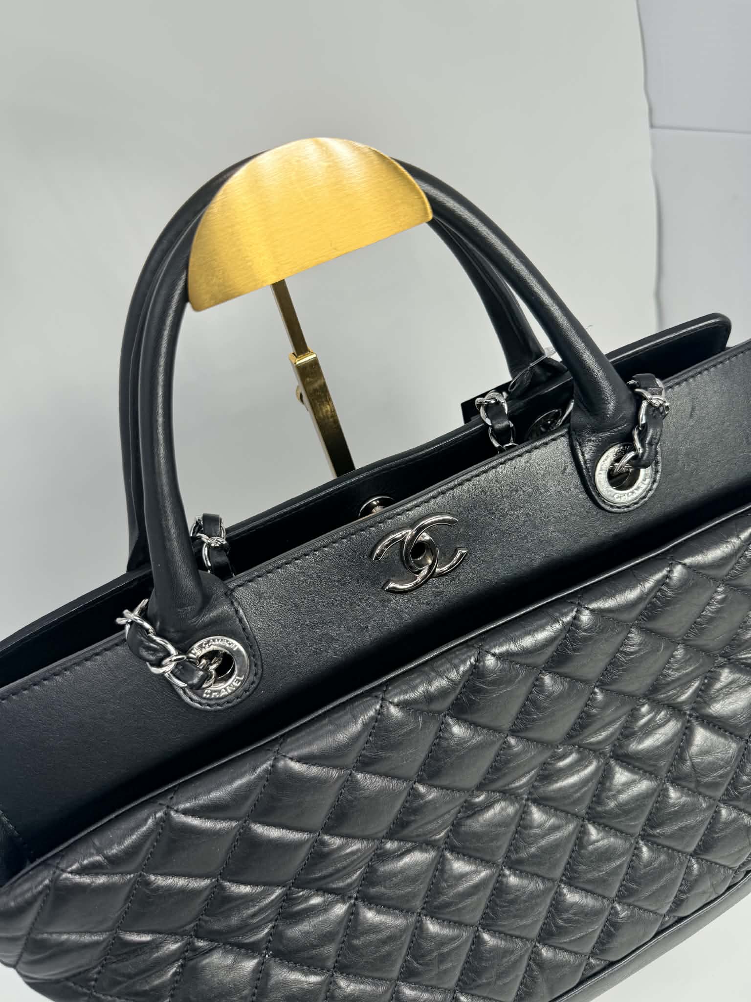 Chanel Aged Calfskin Quilted Be CC Tote Black