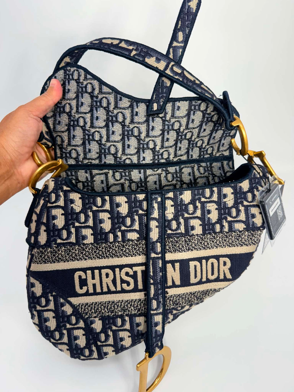 Christian Dior Oblique Embroidered Saddle Bag Navy