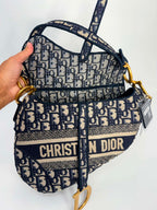 Christian Dior Oblique Embroidered Saddle Bag Navy