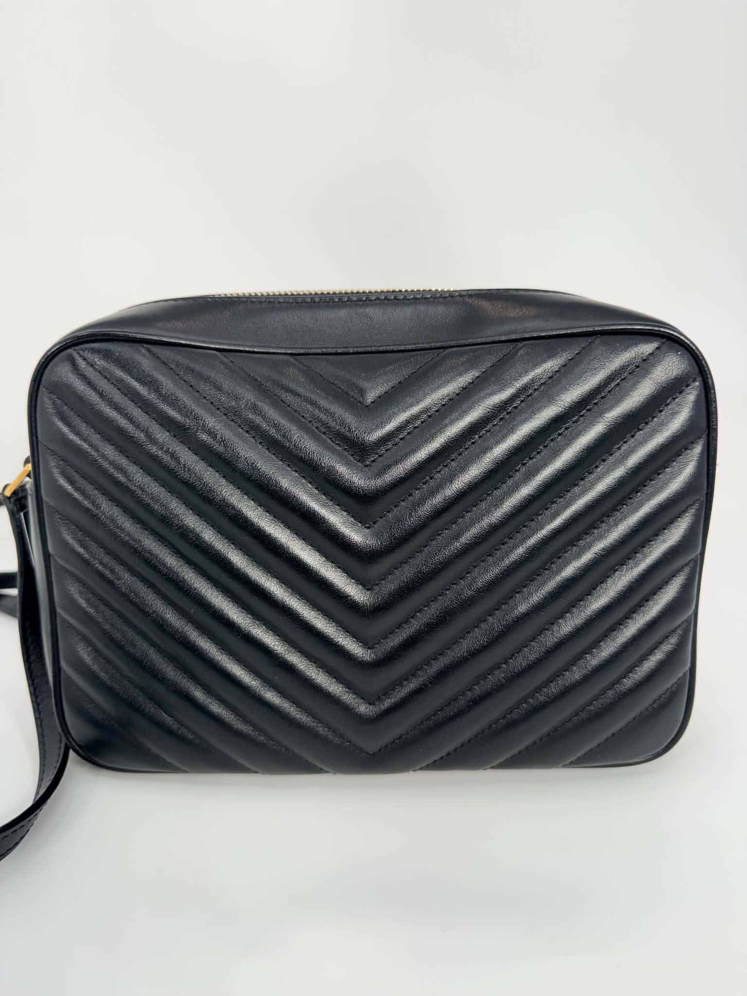 Saint Laurent Calfskin Matelasse Monogram Lou Camera Bag Black