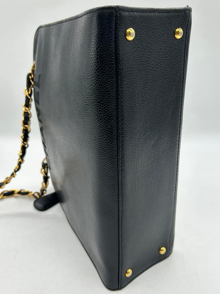 Chanel Caviar Embroidered Logo Shoulder Bag Black